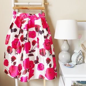 Hot pink rose patterned A-line midi skirt